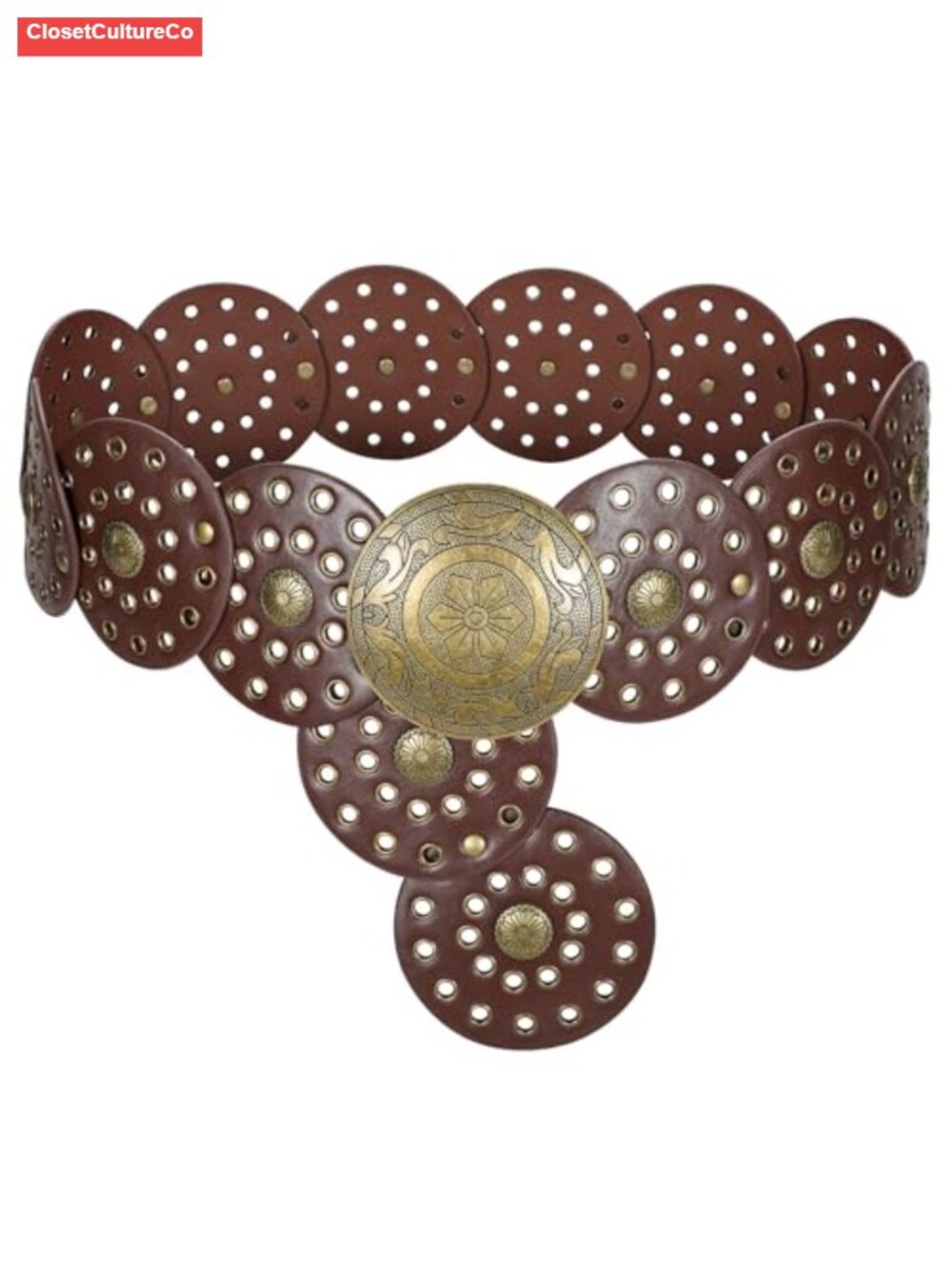 Wide Faux Leather Western Disc Belt Boho Concho Waist Belt for Jeans Dress